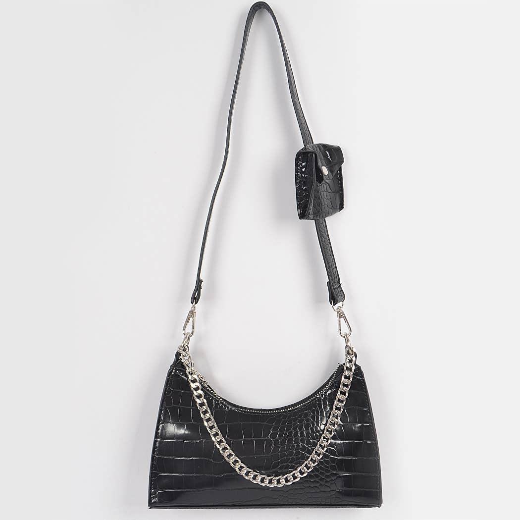 Faux Croc Chain Crossbody Bag W/Airpod Purse