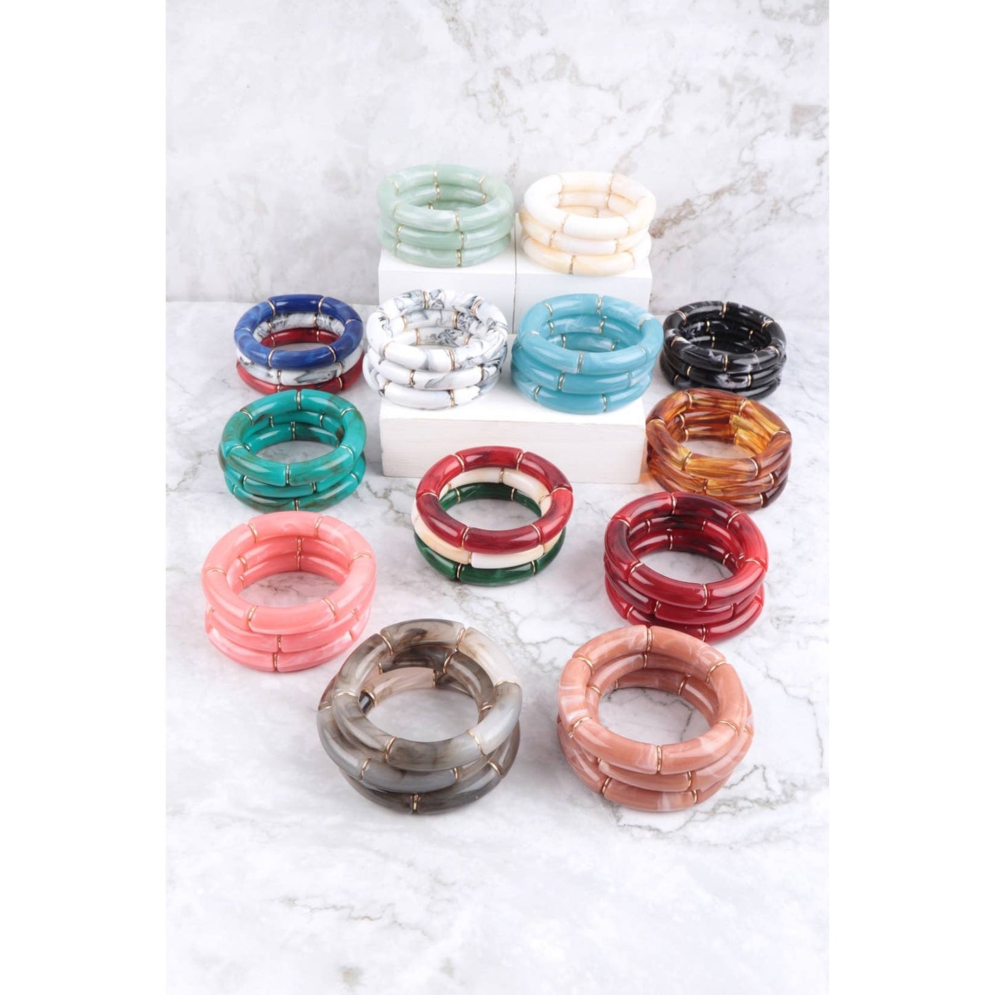 Tubular Bead Acrylic 3 Set Bangle Bracelet