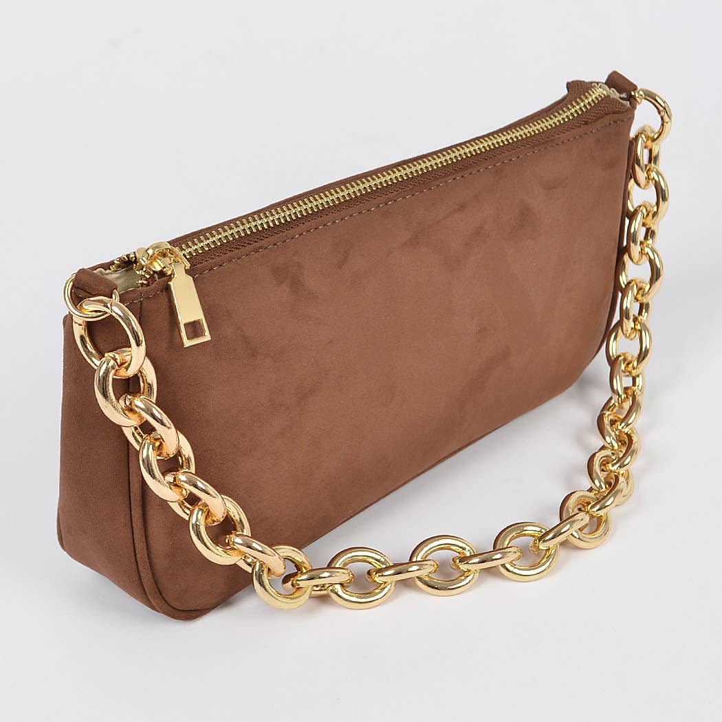 Micro Suede Chain Handle Clutch