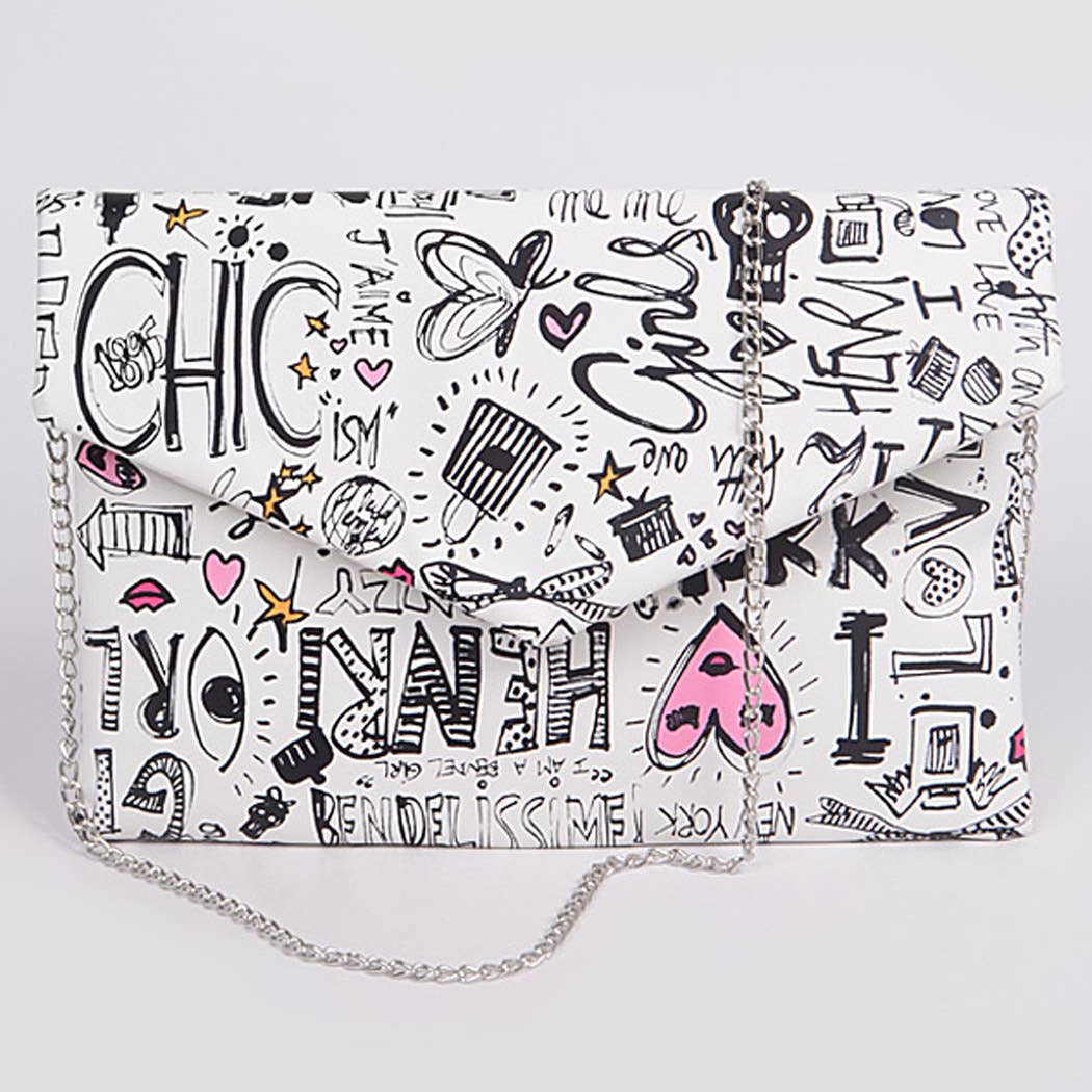Lovely Doodle Printed Envelope Shoulder Chain Clutch