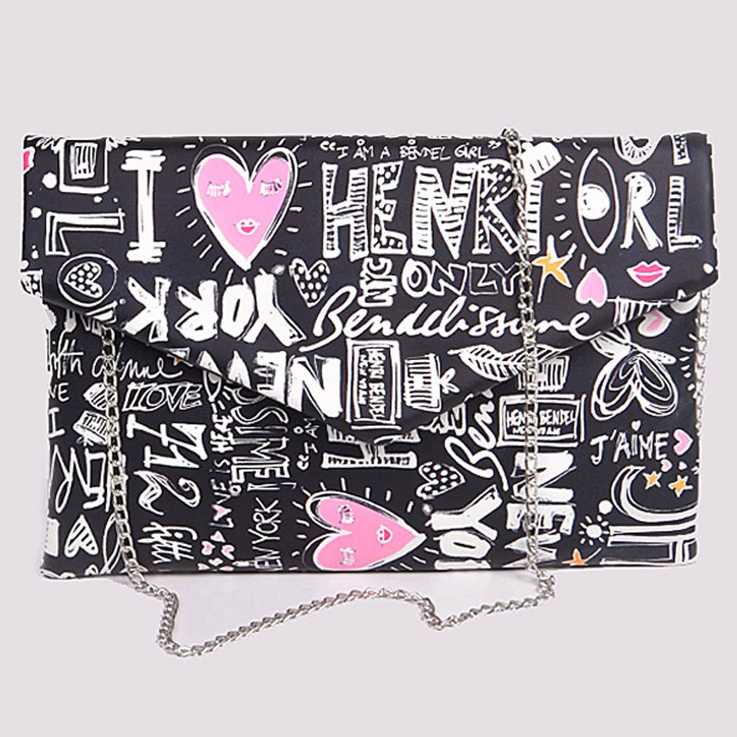 Lovely Doodle Printed Envelope Shoulder Chain Clutch