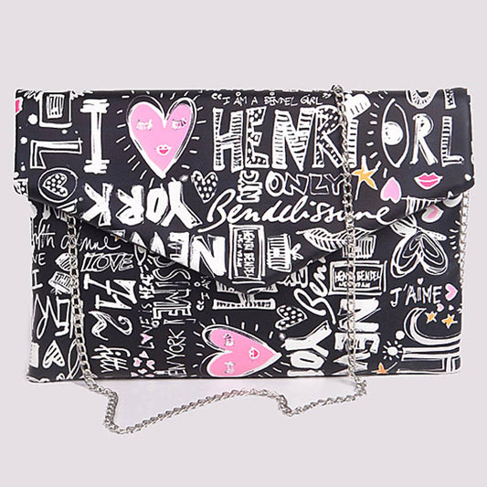 Lovely Doodle Printed Envelope Shoulder Chain Clutch