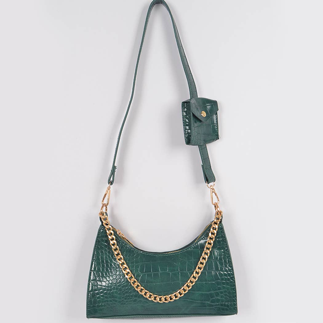 Faux Croc Chain Crossbody Bag W/Airpod Purse