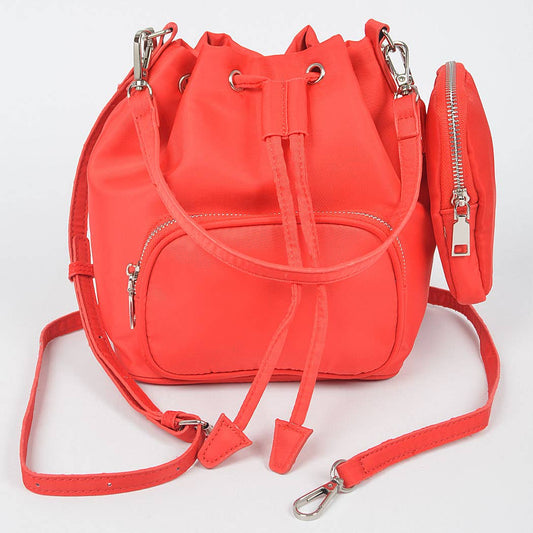 Nylon Zip Pocket Front Bucket Bag W/Mini Purse