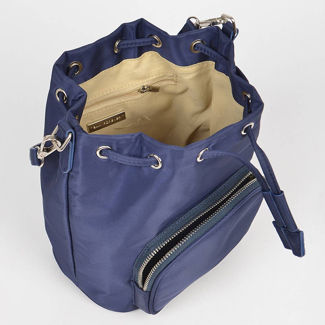 Nylon Zip Pocket Front Bucket Bag W/Mini Purse