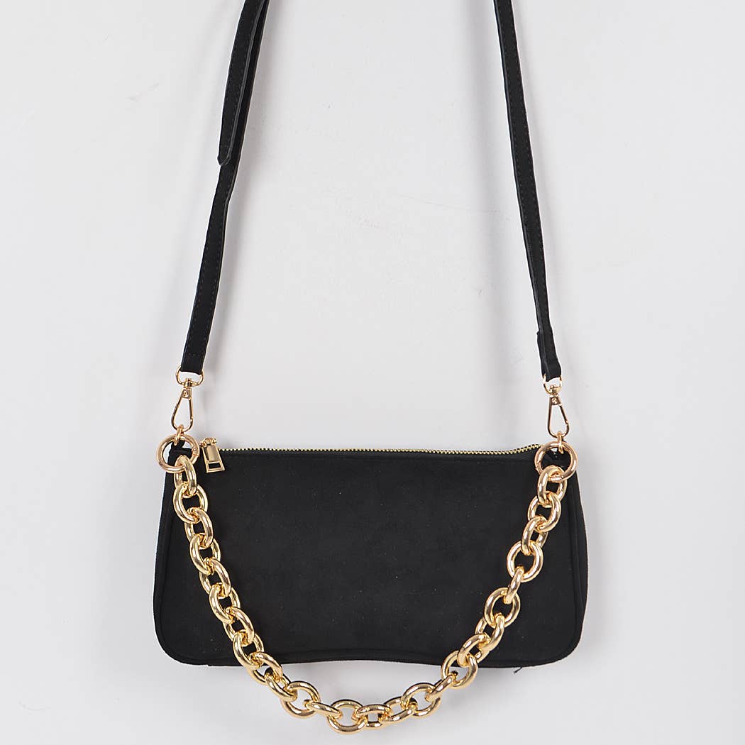 Micro Suede Chain Handle Clutch