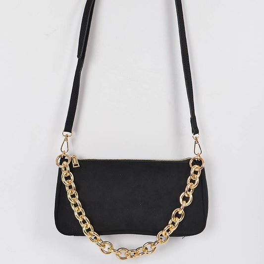 Micro Suede Chain Handle Clutch