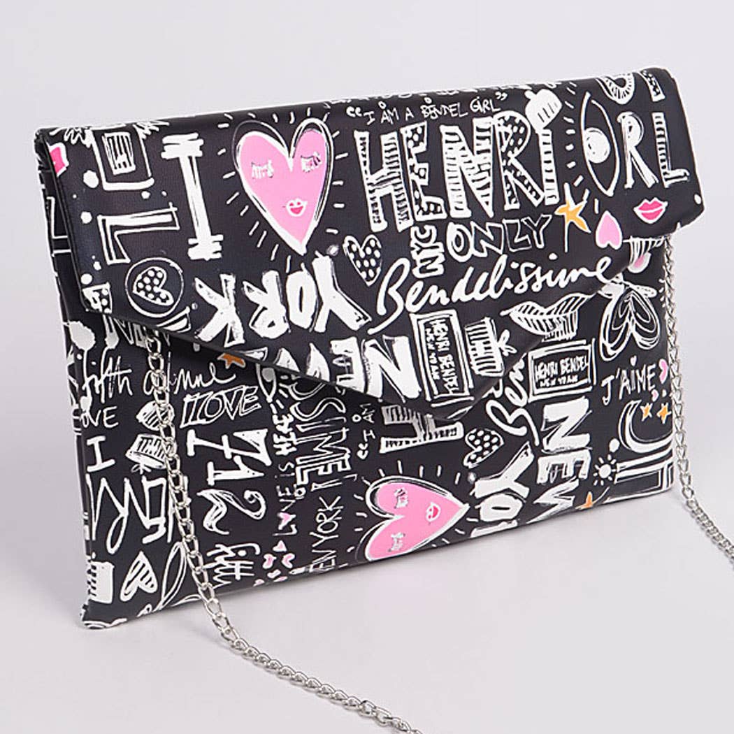 Lovely Doodle Printed Envelope Shoulder Chain Clutch