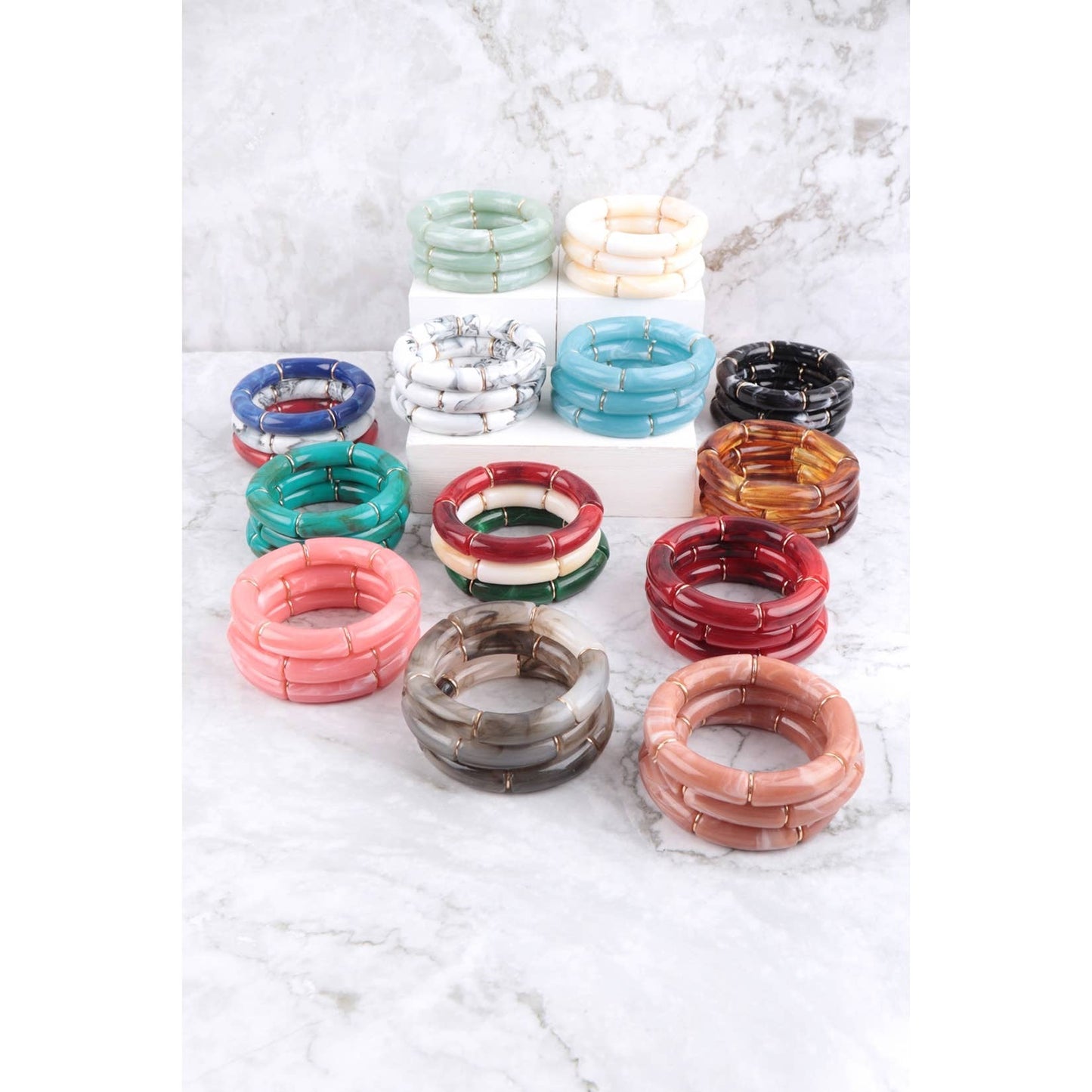 Tubular Bead Acrylic 3 Set Bangle Bracelet