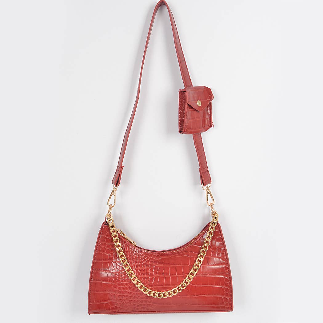 Faux Croc Chain Crossbody Bag W/Airpod Purse