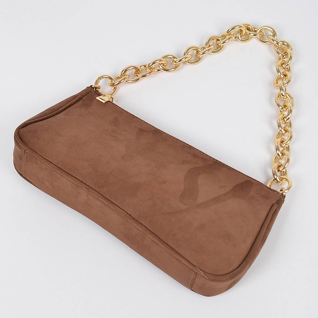 Micro Suede Chain Handle Clutch
