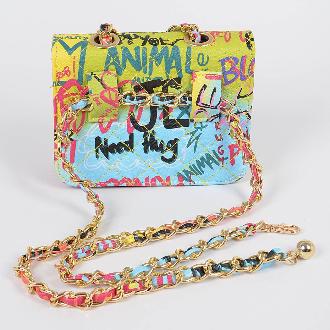 Graffiti Quilted Bag W/chain Belt