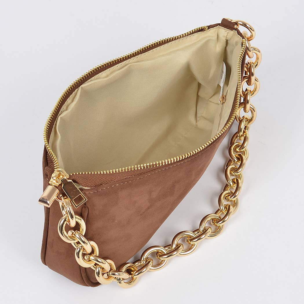 Micro Suede Chain Handle Clutch