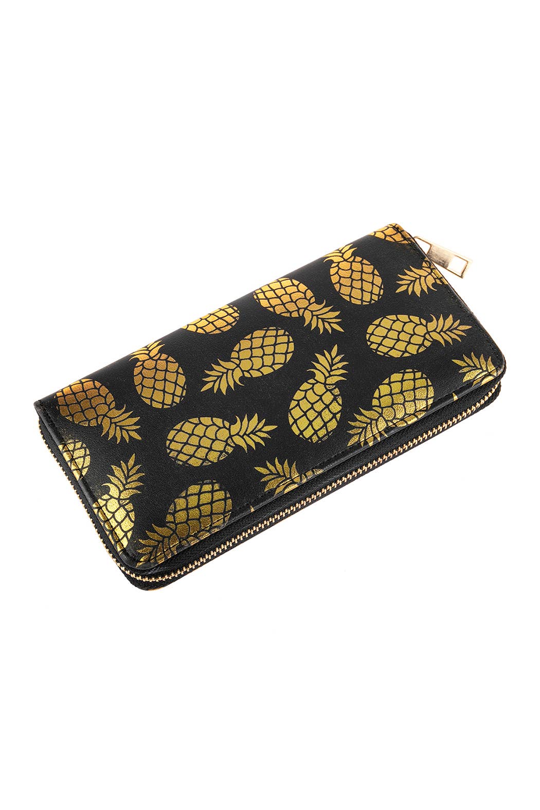 Fashion Trendy Gold Pineapple Print Zipper Wallet for Women