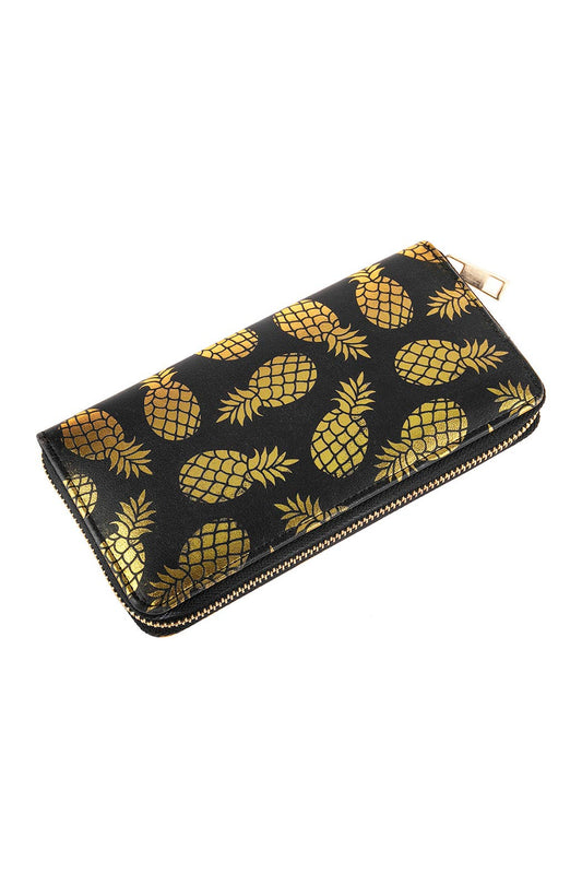 Fashion Trendy Gold Pineapple Print Zipper Wallet for Women