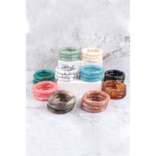 Tubular Bead Acrylic 3 Set Bangle Bracelet